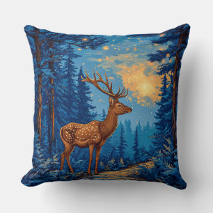 Majestic Deer Standing in Enchanted Forest Throw Pillow