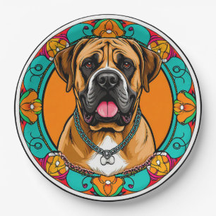 Majestic Dog Portrait in Vibrant Floral Mandala Paper Plate