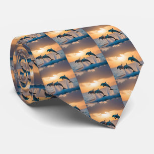Majestic Dolphins Leaping At Sunset, Tie