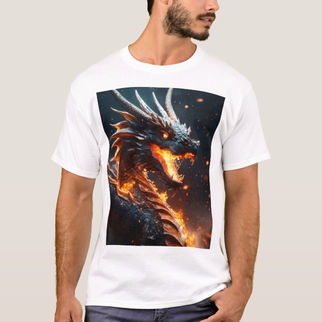 Majestic Dragon Amidst Cosmic Flames T-Shirt (Front)