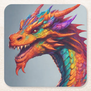 Majestic Dragon Portrait Square Paper Coaster