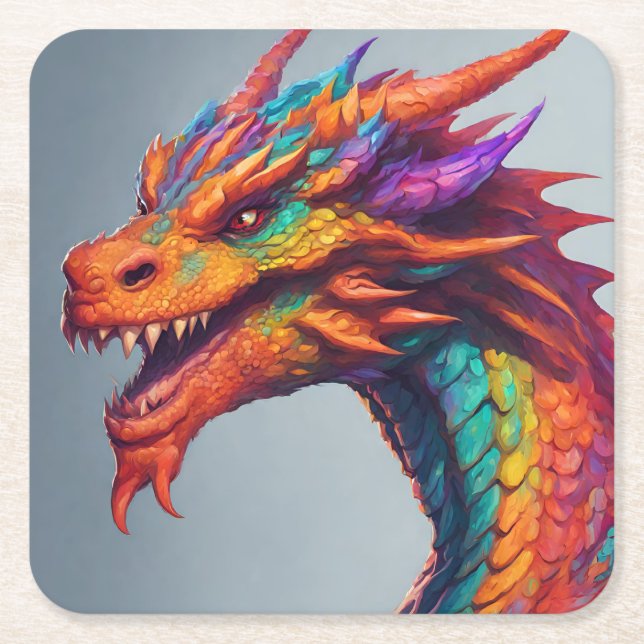 Majestic Dragon Portrait Square Paper Coaster (Front)
