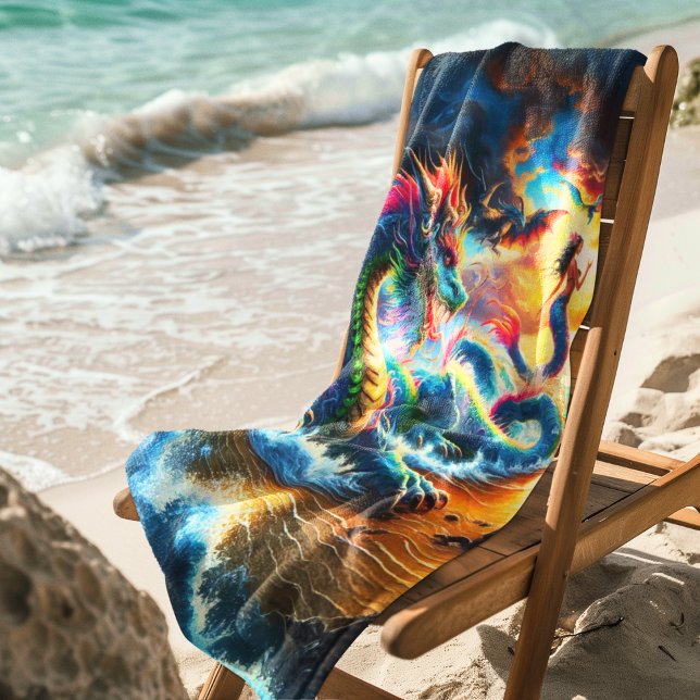 Majestic Dragon With Mermaid On the Sunset Beach  Towel (Creator Uploaded)