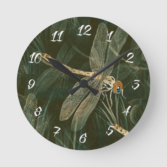 Majestic Dragonfly Pattern  Round Clock (Front)