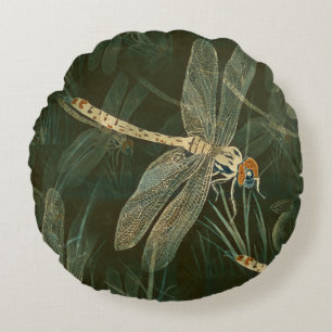 Majestic Dragonfly Pattern Round Pillow
