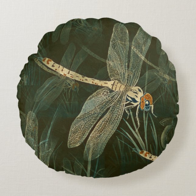 Majestic Dragonfly Pattern Round Pillow (Front)