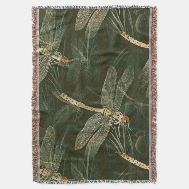 Majestic Dragonfly Pattern  Throw Blanket (Front Vertical)