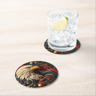 Majestic Eagle: A Golden Abstracted Round Paper Coaster