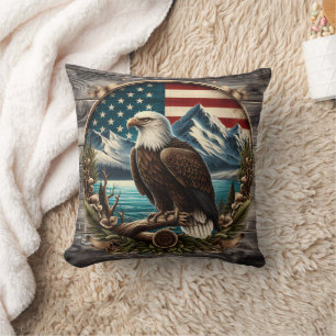 Majestic Eagle Against American Landscape Throw Pillow