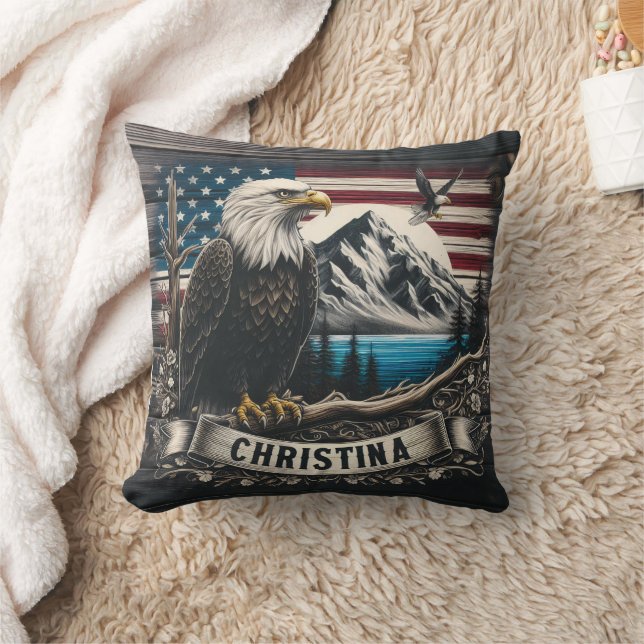 Majestic Eagle Against Mountain Landscape Throw Pillow (Blanket)