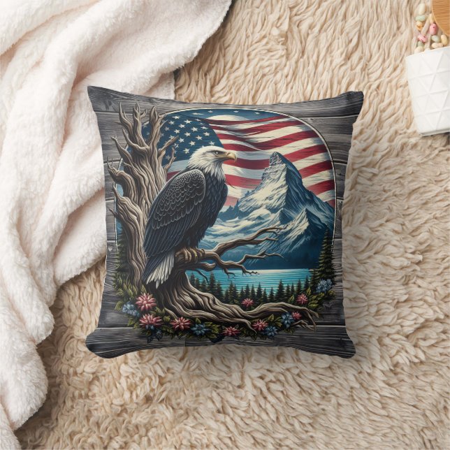 Majestic Eagle Against Mountainous Landscape Throw Pillow (Blanket)