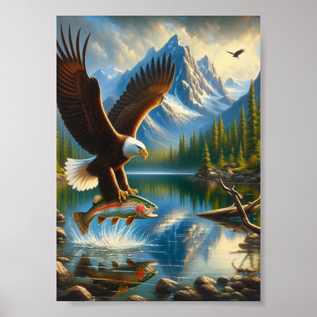 Majestic Eagle Capturing A Lake Trout 5x7 Poster (Front)