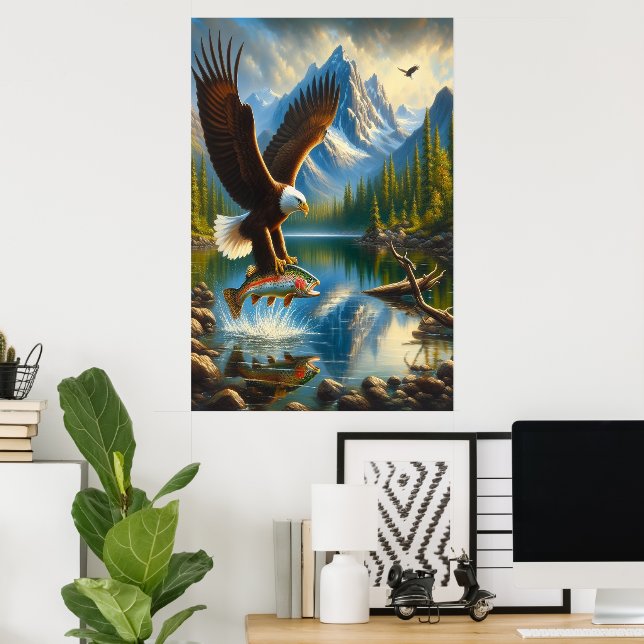 Majestic Eagle Capturing A Lake Trout Poster (Home Office)