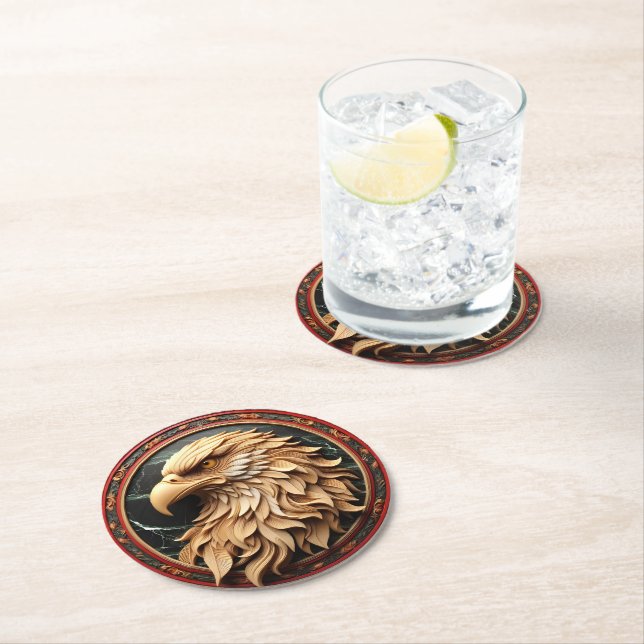 Majestic Eagle Carved in Circle Round Paper Coaster (Insitu)