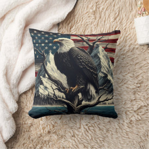 Majestic Eagle Displaying Strength Near Mountains Throw Pillow