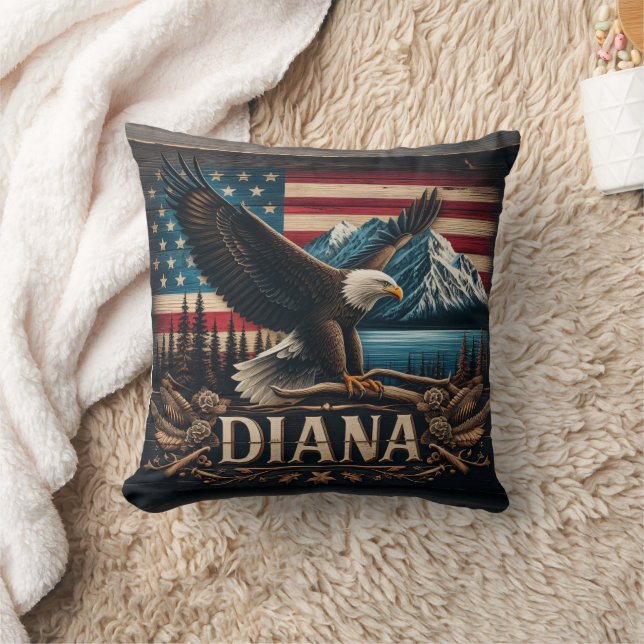 Majestic Eagle Displaying Strength Over Mountains Throw Pillow (Blanket)