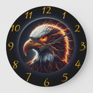 Majestic Eagle Embraced by Fiery Flames Large Clock