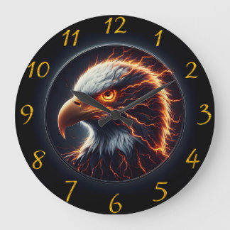 Majestic Eagle Embraced by Fiery Flames Large Clock