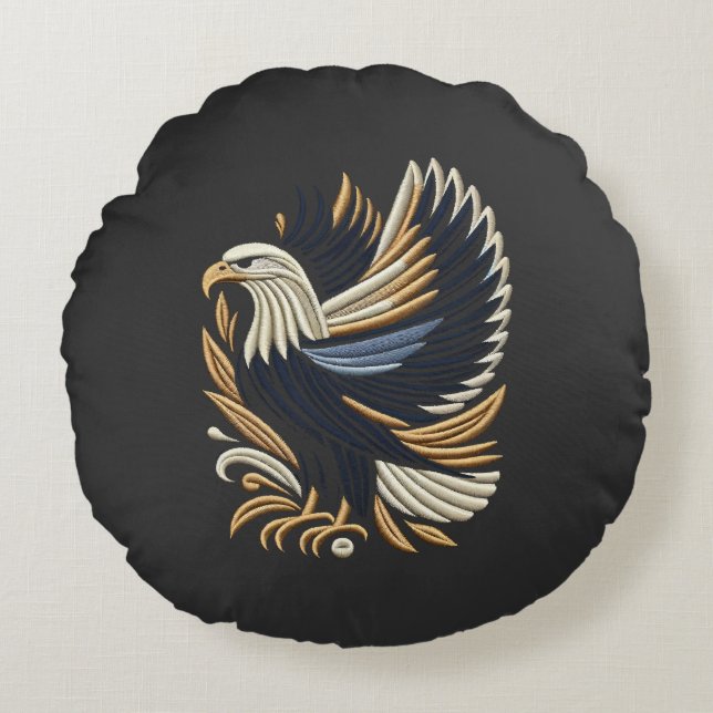 Majestic Eagle Embroidery Design | Bold Patriotic  Round Pillow (Front)