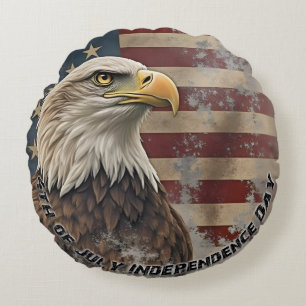 Majestic Eagle & Flag – Spirit of Freedom Round Pillow