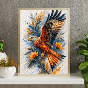Majestic Eagle Floral Art Poster Vibrant Bird