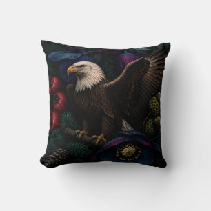 Majestic Eagle in Midnight Botanical Garden Throw Pillow
