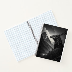 Majestic Eagle in Monochrome Mountain Landscape Notebook