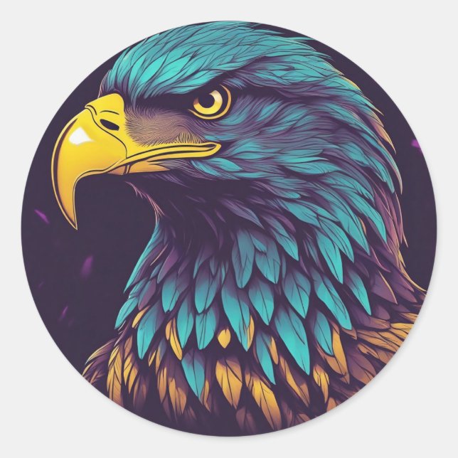 Majestic Eagle in vibrant Colours Classic Round Sticker (Front)