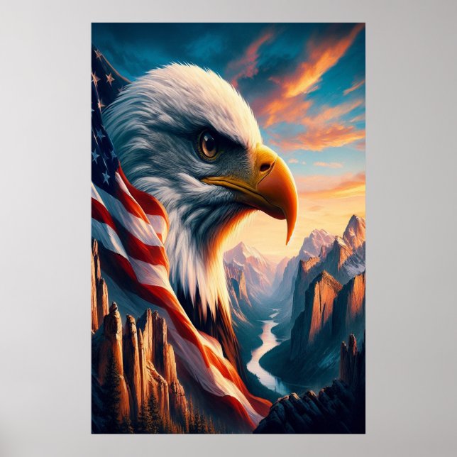 Majestic Eagle Merged With American Flag  24x36 Poster (Front)
