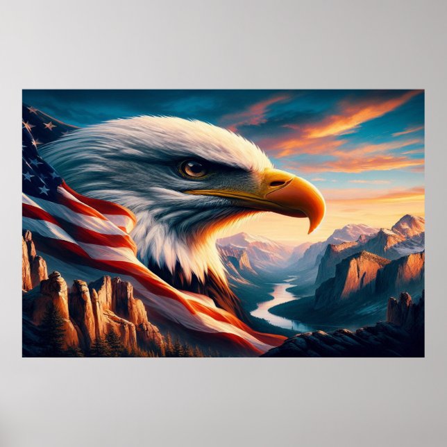 Majestic Eagle Merged With American Flag 36x24 Poster (Front)