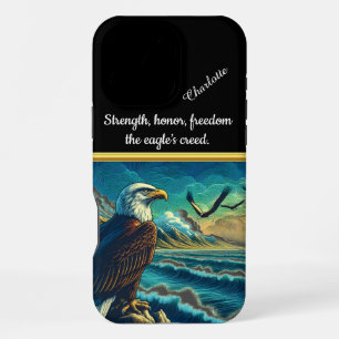 Majestic eagle overlooking a vibrant ocean sunset iPhone 16 pro max case