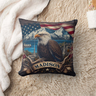 Majestic Eagle Overlooking Madison Landscape Throw Pillow
