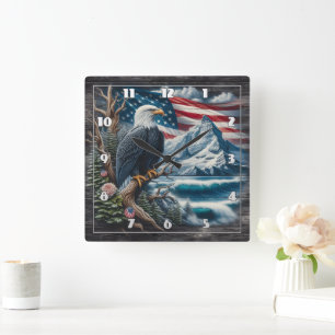 Majestic Eagle Overlooking Mountain and Ocean Square Wall Clock