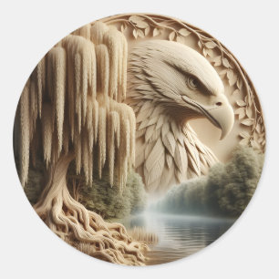Majestic Eagle Overlooking Serene Lake  Classic Round Sticker