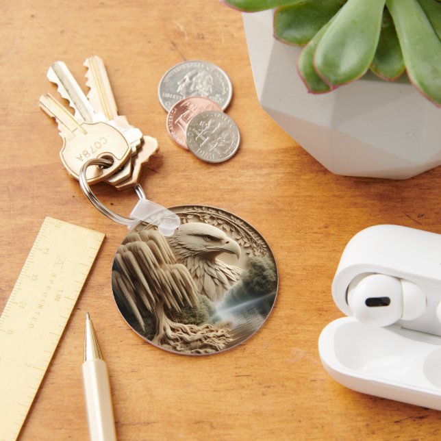 Majestic Eagle Overlooking Serene Lake  Keychain (Desk)