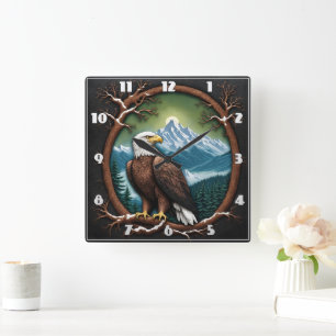 Majestic Eagle Overlooking Snowy Mountains Square Wall Clock