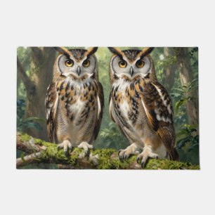 Majestic Eagle Owls Forest Perch Doormat