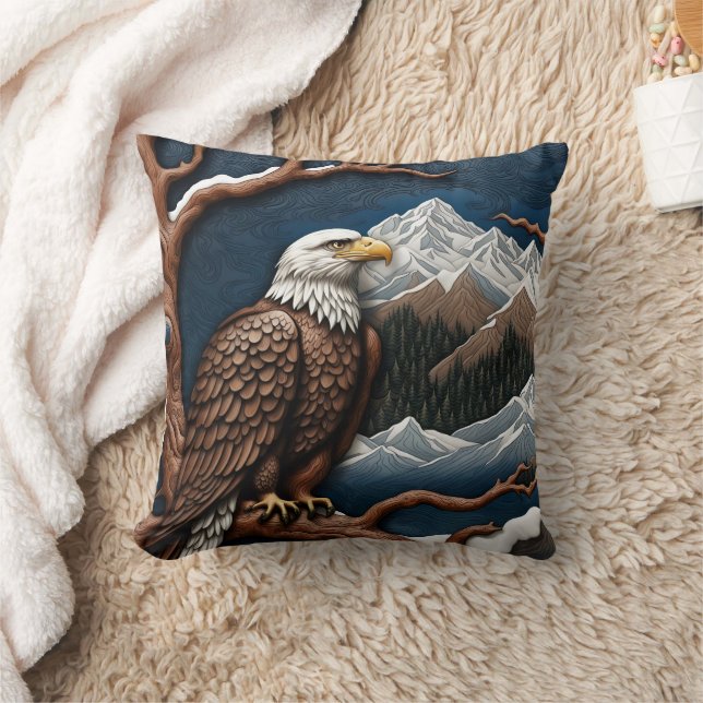 Majestic Eagle Perched Amidst Snowy Mountains Throw Pillow (Blanket)