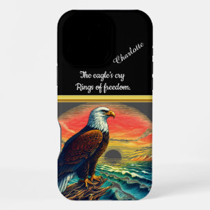 Majestic eagle perched at sunset over the ocean iPhone 16 pro max case