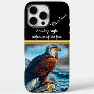 Majestic eagle perched by the ocean at sunset iPhone 16 pro max case