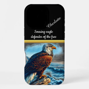 Majestic eagle perched by the ocean at sunset iPhone 16 pro max case