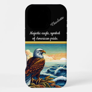 Majestic eagle perched by the ocean at sunset iPhone 16 pro max case