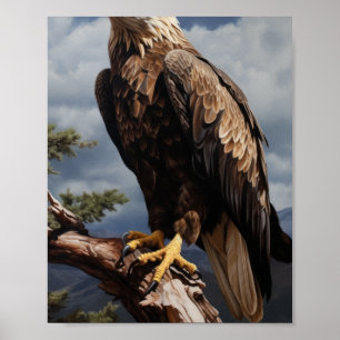 Majestic Eagle Perched on Tree Branch Poster