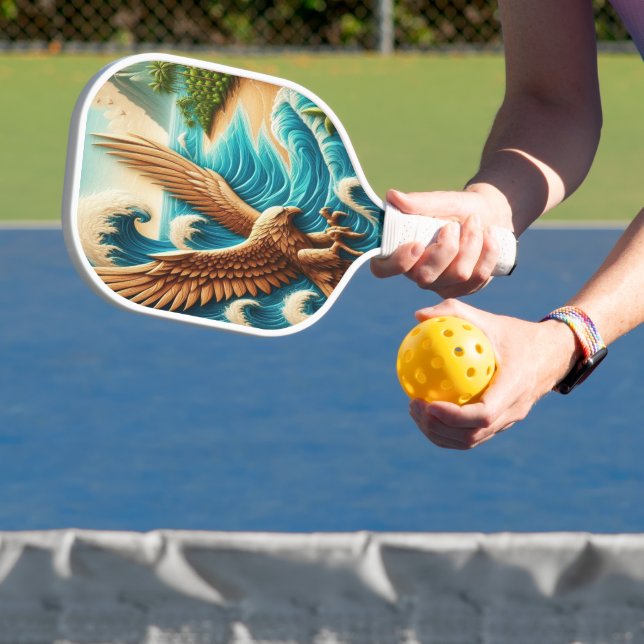 Majestic Eagle Soaring Above Beach Pickleball Paddle (Insitu)