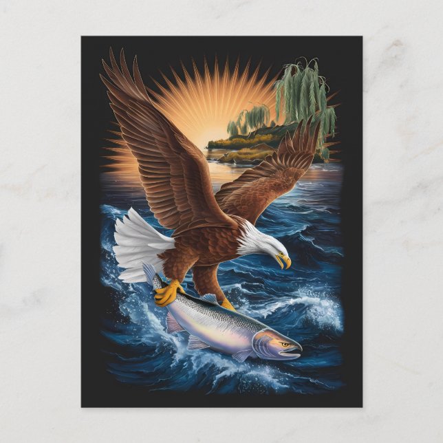 Majestic Eagle Soaring Above Fishes Below Postcard (Front)