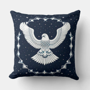 Majestic Eagle Soaring in a Starry Night Sky Throw Pillow