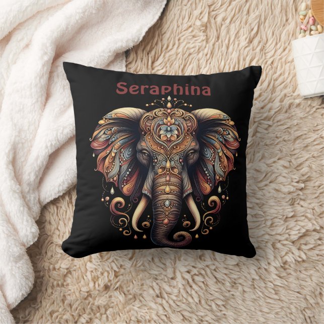Majestic elephant adorned with intricate patterns throw pillow (Blanket)
