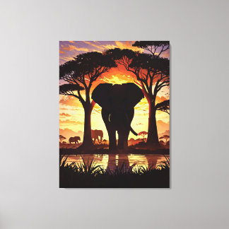 Majestic Elephant at Sunset in the African Savanna Canvas Print