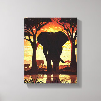 Majestic Elephant at Sunset in the African Savanna Canvas Print