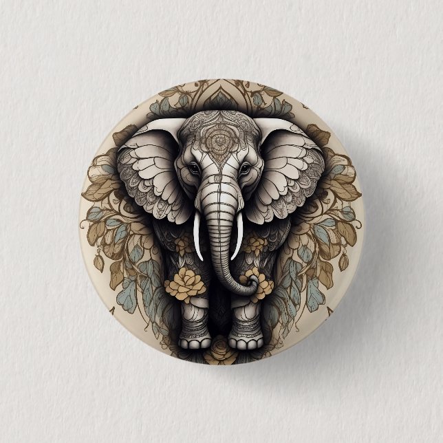 Majestic Elephant Mandala 1 Inch Round Button (Front)